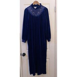 Vintage IJW by Mervyn's Velvet blue House Dress Made in the USA size Large zips